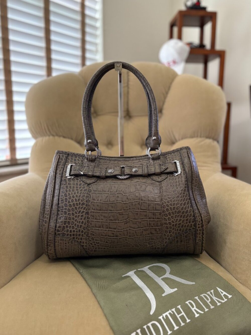 NEW Auth JUDITH RIPKA Crocodile Embossed Leather Large Satchel Tote Bag